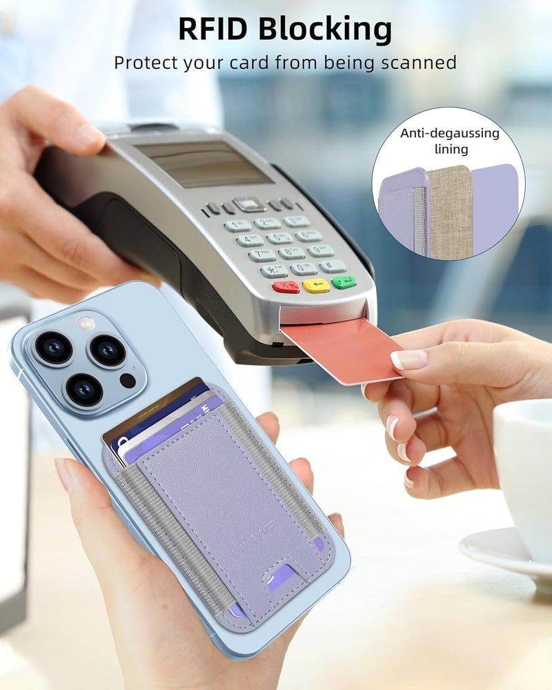 HiWe for MagSafe Wallet, Strongest Magnetic Wallet for iPhone 17/16/15/14/13/12 Series, 7 Cards Holder, Leather Minimalist Slim RFID, 1 Slot, K-Lilac - Image 4